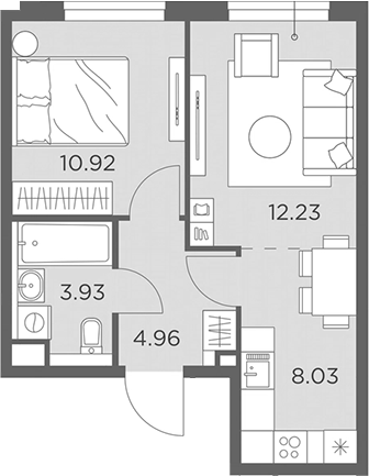 Планировка — Одинград, квартал Семейный, 2-комн., 40 м²