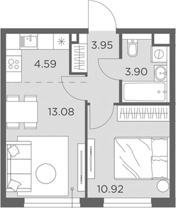 Планировка — Одинград, квартал Семейный, 2-комн., 36 м²