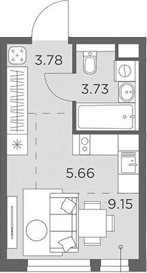 Планировка — Одинград, квартал Семейный, Студия, 22 м²