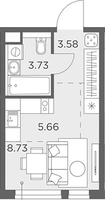Планировка — Одинград, квартал Семейный, Студия, 22 м²