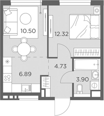 Планировка — Одинград, квартал Семейный, 2-комн., 38 м²