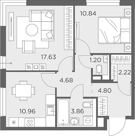 Планировка — Одинград, квартал Семейный, 2-комн., 56 м²