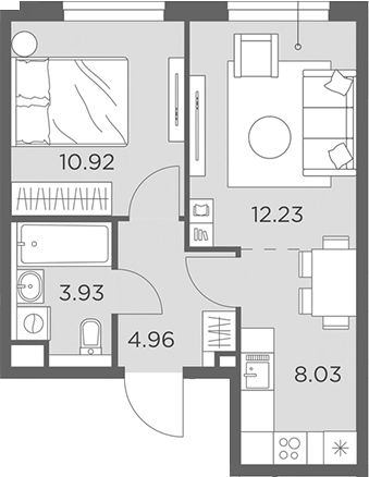 Планировка — Одинград, квартал Семейный, 2-комн., 40 м²