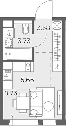 Планировка — Одинград, квартал Семейный, Студия, 22 м²
