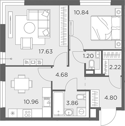 Планировка — Одинград, квартал Семейный, 2-комн., 56 м²