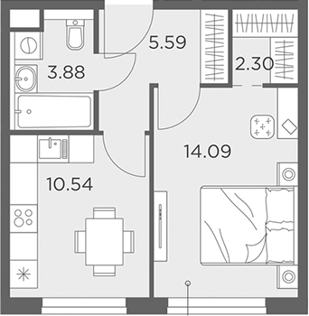 Планировка — Одинград, квартал Семейный, 1-комн., 36 м²