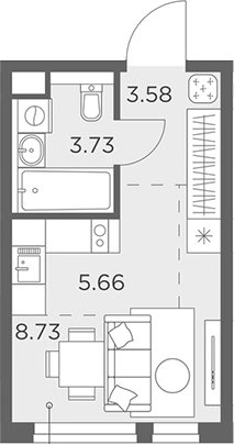Планировка — Одинград, квартал Семейный, Студия, 22 м²