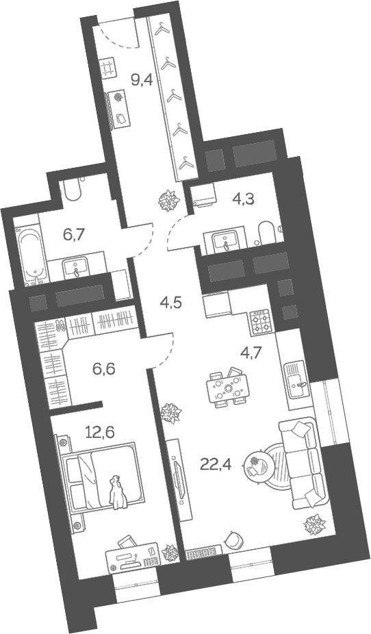 Планировка — Лайм, 2-комн., 72 м²