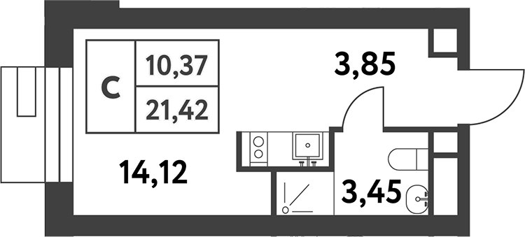 Планировка — Smart Garden, Студия, 21 м²