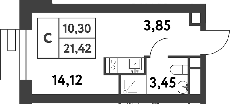 Планировка — Smart Garden, Студия, 21 м²