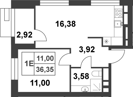 Планировка — Smart Garden, 1-комн., 35 м²