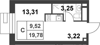 Планировка — Smart Garden, Студия, 20 м²