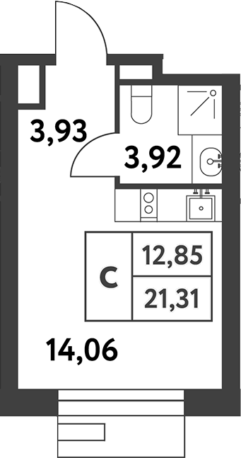 Планировка — Smart Garden, Студия, 21 м²