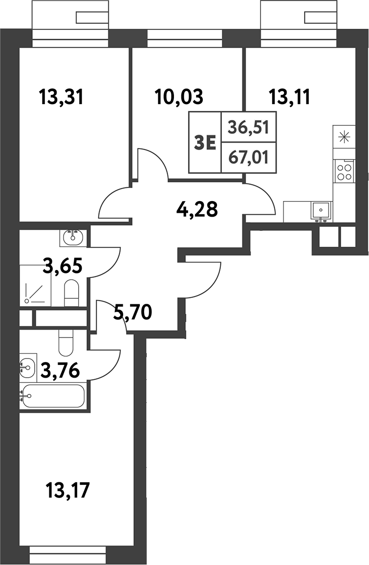 Планировка — Smart Garden, 3-комн., 67 м²