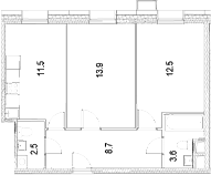 Планировка — Движение Тушино. Спартак, 2-комн., 53 м²