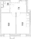 Планировка — Движение Тушино. Спартак, 1-комн., 36 м²