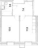 Планировка — Движение Тушино. Спартак, 1-комн., 36 м²