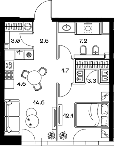 Планировка — ШИФТ, 2-комн., 49 м²