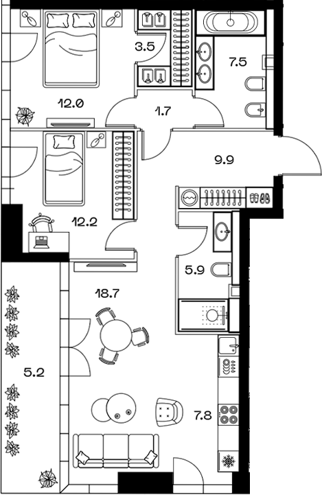 Планировка — ШИФТ, 3-комн., 80 м²
