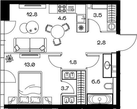 Планировка — ШИФТ, 2-комн., 49 м²