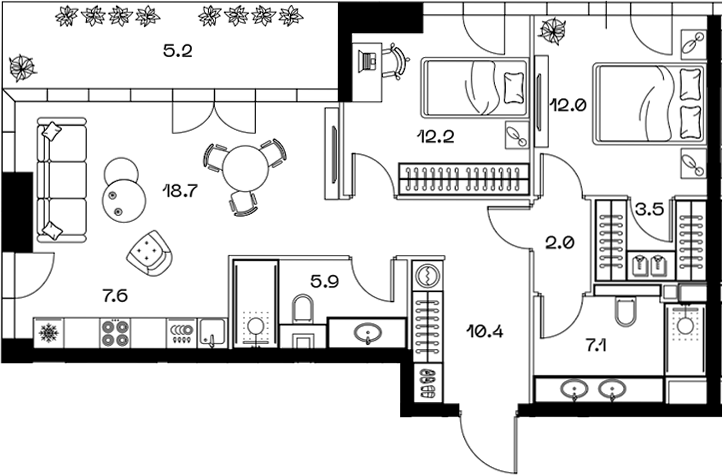 Планировка — ШИФТ, 3-комн., 80 м²