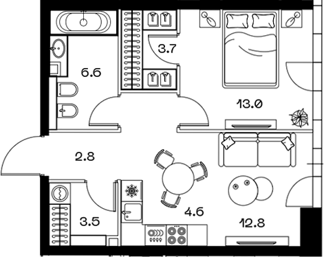 Планировка — ШИФТ, 2-комн., 49 м²