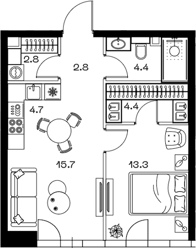 Планировка — ШИФТ, 2-комн., 48 м²
