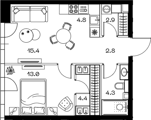 Планировка — ШИФТ, 2-комн., 48 м²