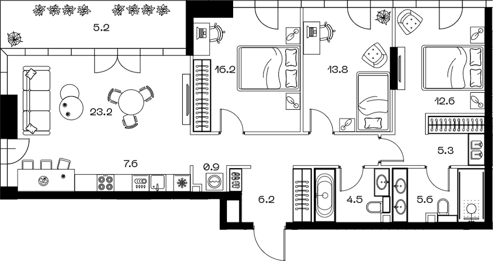 Планировка — ШИФТ, 4-комн., 102 м²