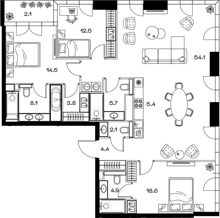 Планировка — ШИФТ, 4-комн., 136 м²