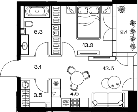 Планировка — ШИФТ, 2-комн., 44 м²