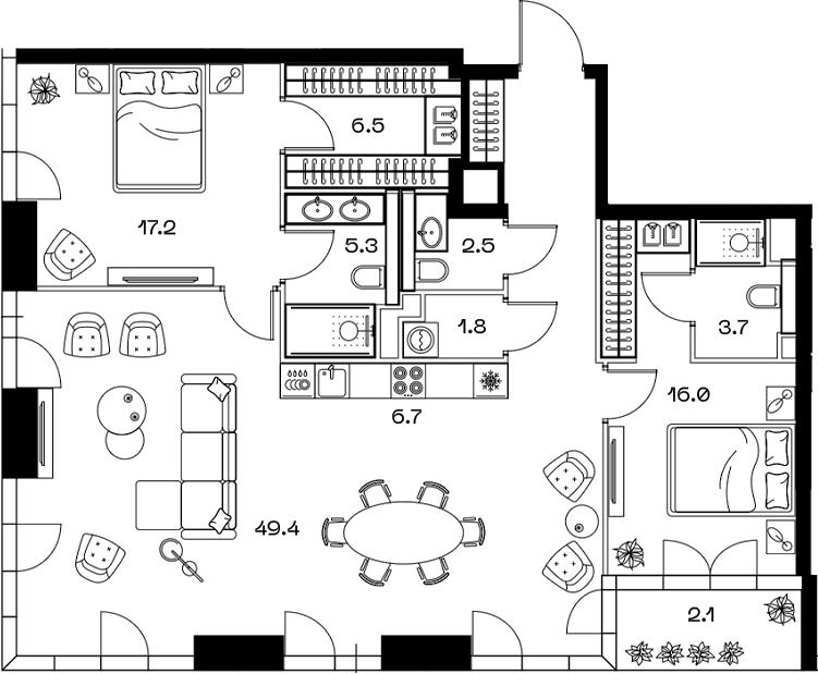 Планировка — ШИФТ, 3-комн., 117 м²
