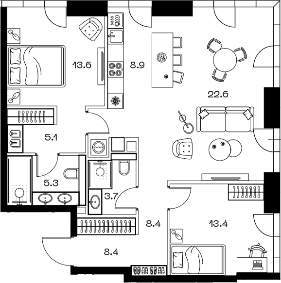 Планировка — ШИФТ, 3-комн., 90 м²