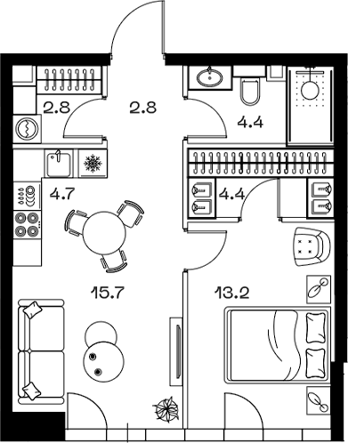 Планировка — ШИФТ, 2-комн., 48 м²