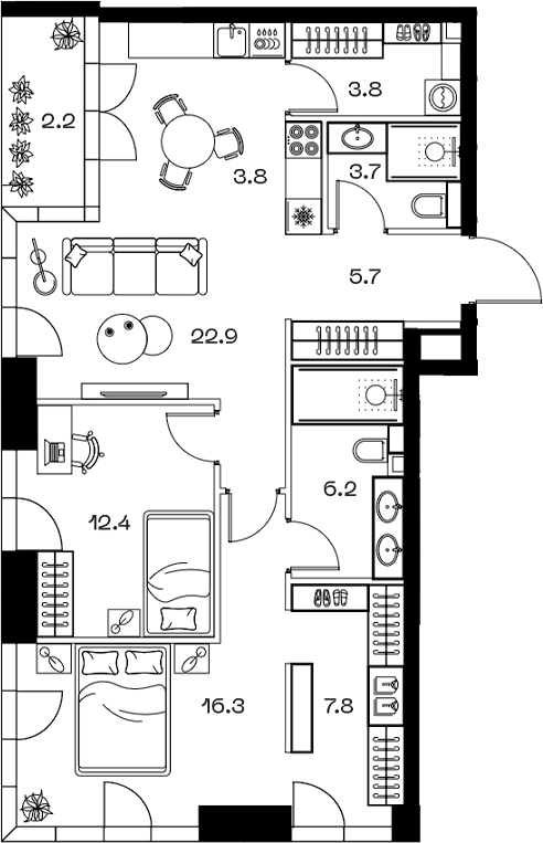 Планировка — ШИФТ, 3-комн., 82 м²