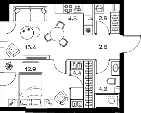 Планировка — ШИФТ, 2-комн., 48 м²