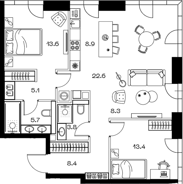 Планировка — ШИФТ, 3-комн., 91 м²