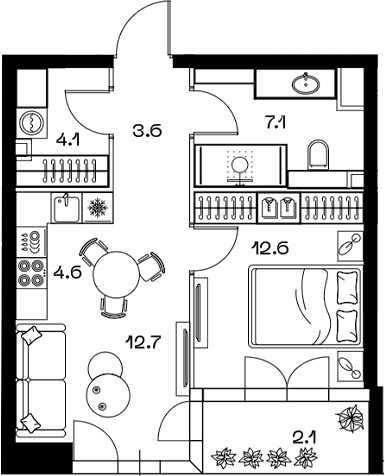 Планировка — ШИФТ, 2-комн., 45 м²