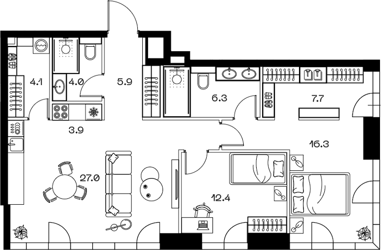 Планировка — ШИФТ, 3-комн., 88 м²