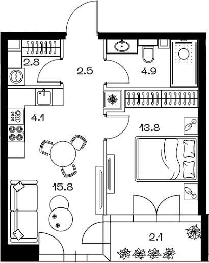 Планировка — ШИФТ, 2-комн., 44 м²