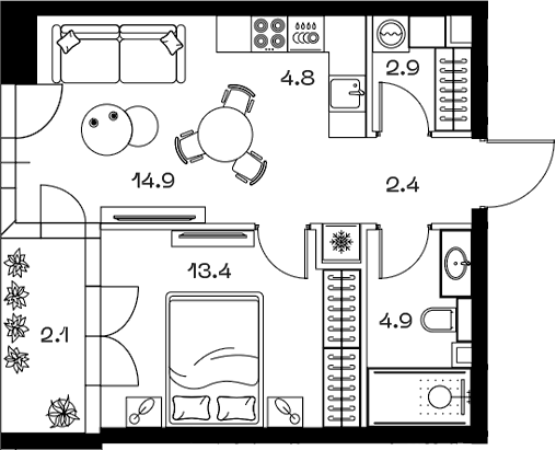 Планировка — ШИФТ, 2-комн., 43 м²