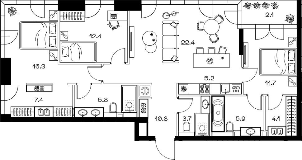 Планировка — ШИФТ, 4-комн., 106 м²