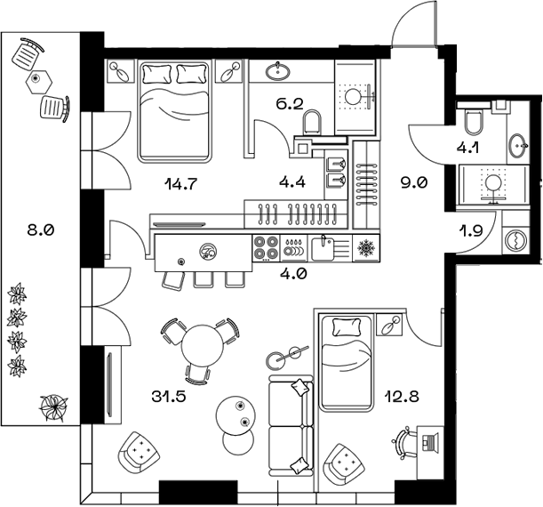 Планировка — ШИФТ, 3-комн., 88 м²