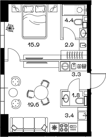 Планировка — ШИФТ, 2-комн., 52 м²