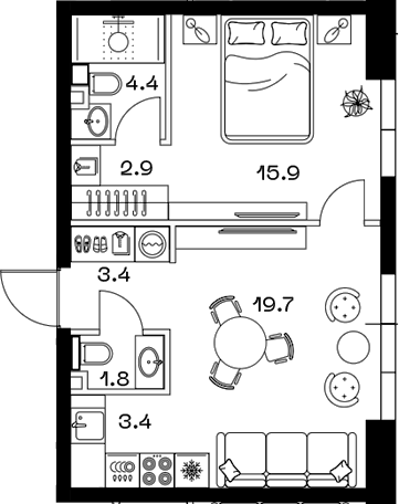 Планировка — ШИФТ, 2-комн., 51 м²