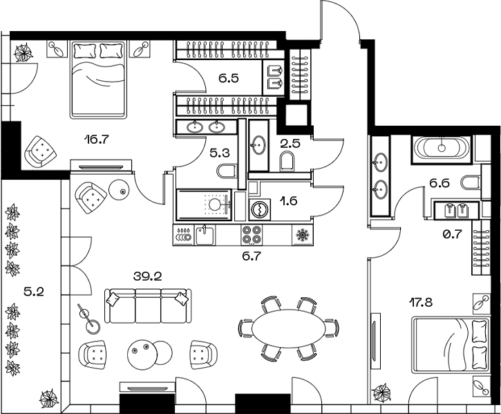 Планировка — ШИФТ, 3-комн., 113 м²