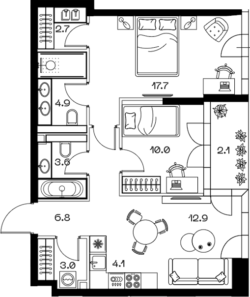Планировка — ШИФТ, 3-комн., 65 м²