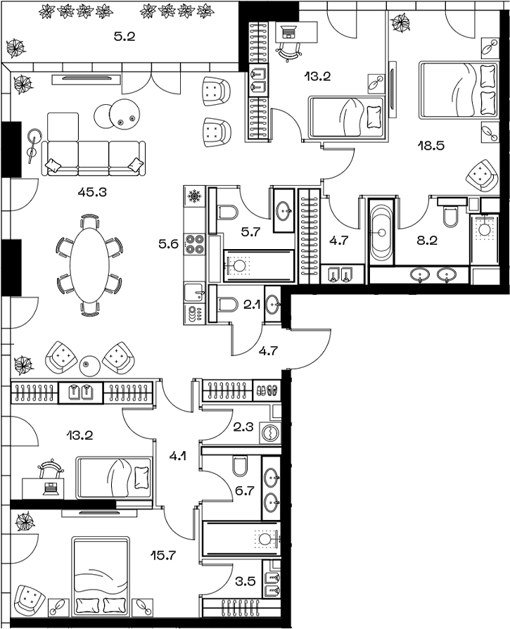 Планировка — ШИФТ, 5-комн., 154 м²