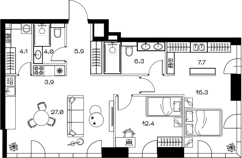 Планировка — ШИФТ, 3-комн., 88 м²