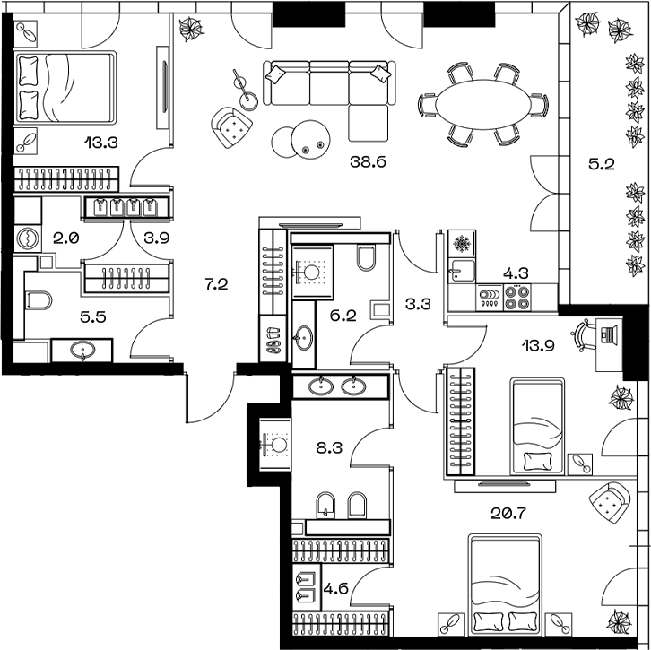 Планировка — ШИФТ, 4-комн., 132 м²